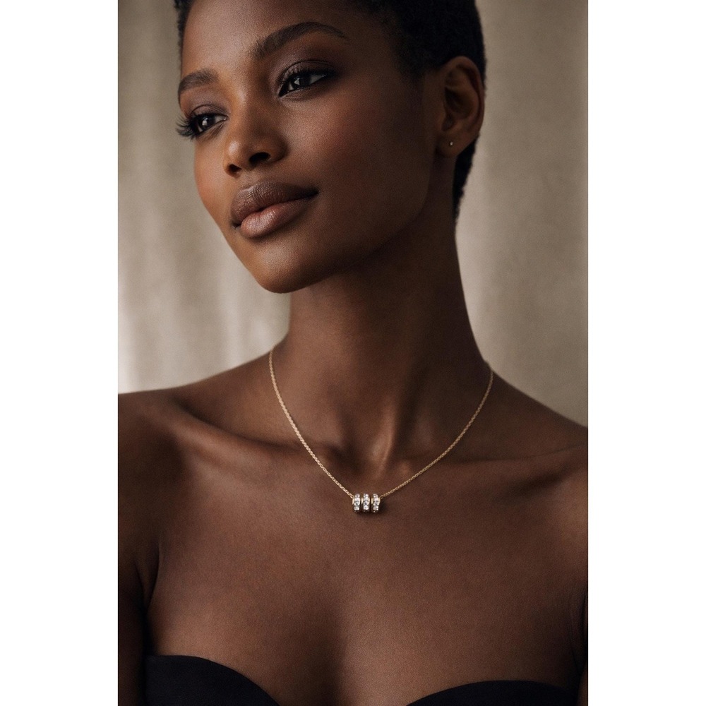 Minimalist Triple Circle Necklace | Gold Tone Cubic Zirconia, 15.5" Chain